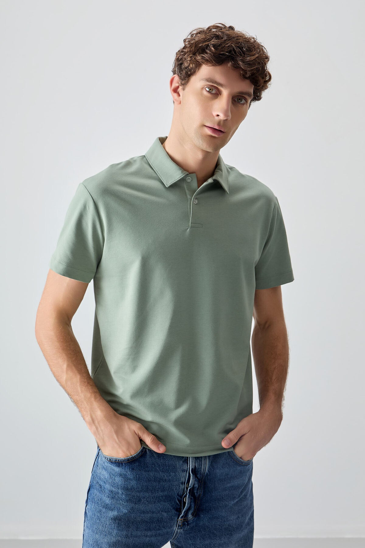 <tc>T-shirt basique pour homme à col polo, en coton, épais et à texture douce, oversize - 88381</tc>