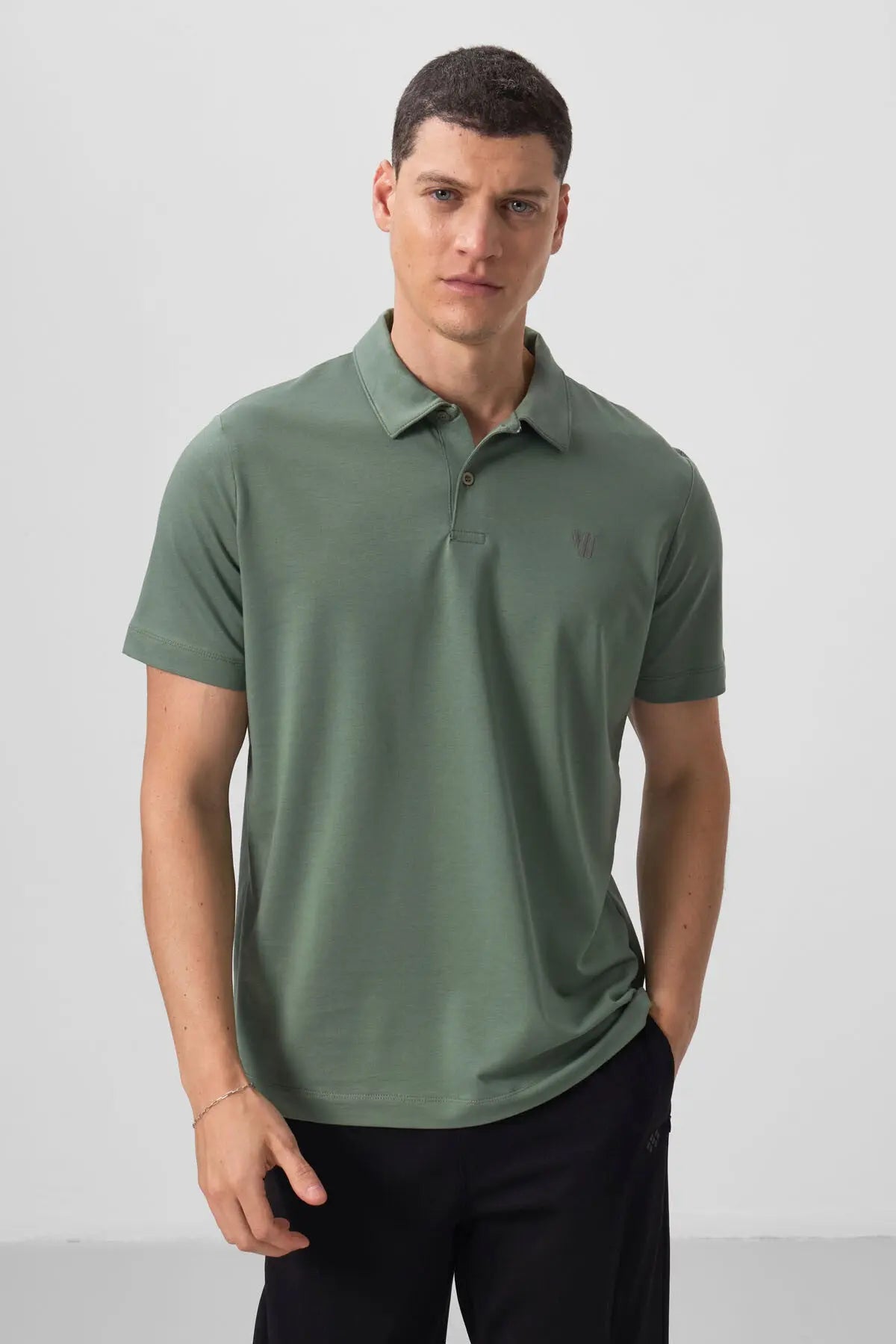 basic göğüs logolu standart kalip triko polo yaka erkek t-shirt - 87768 - Justyol
