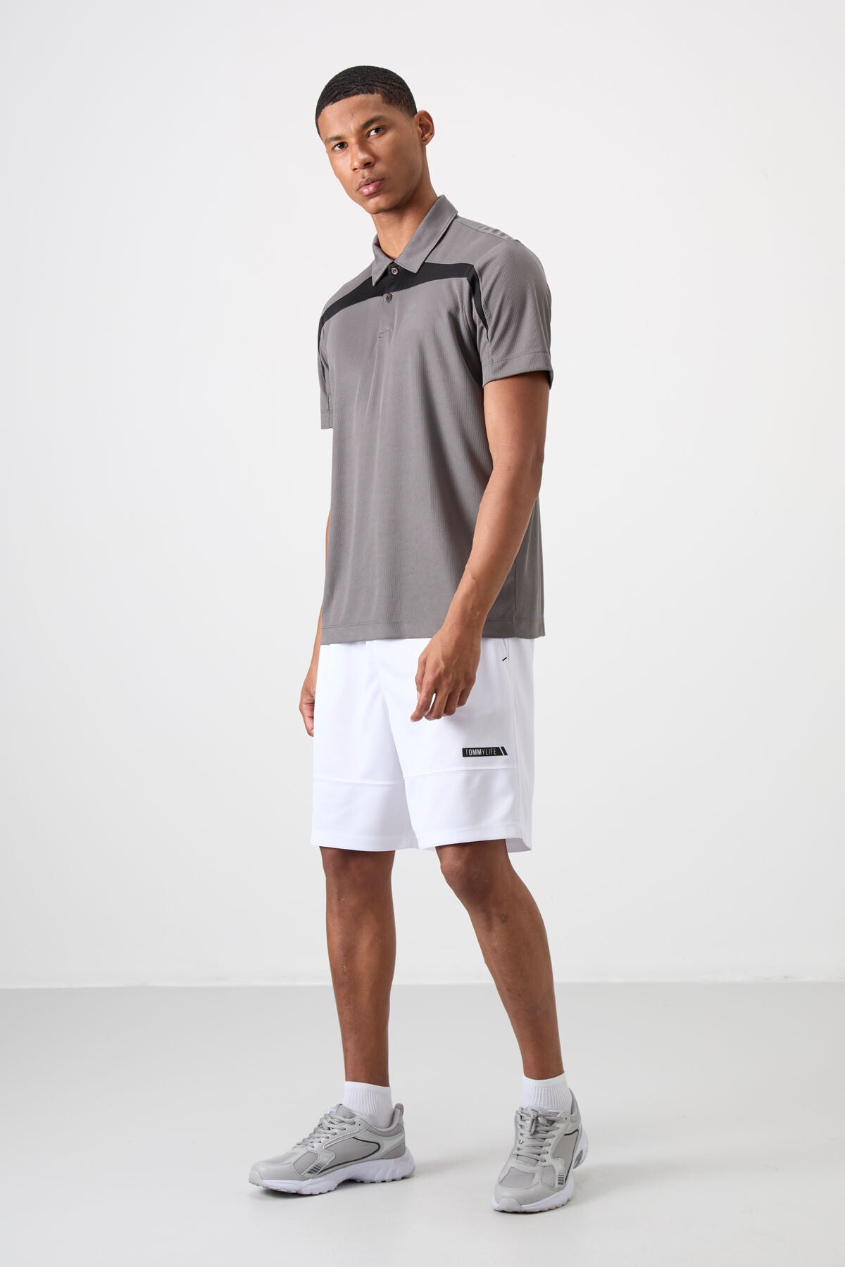 polyester nefes alan dokulu ince esnek standart fit polo yaka erkek performans t-shirt - 88392 - Justyol