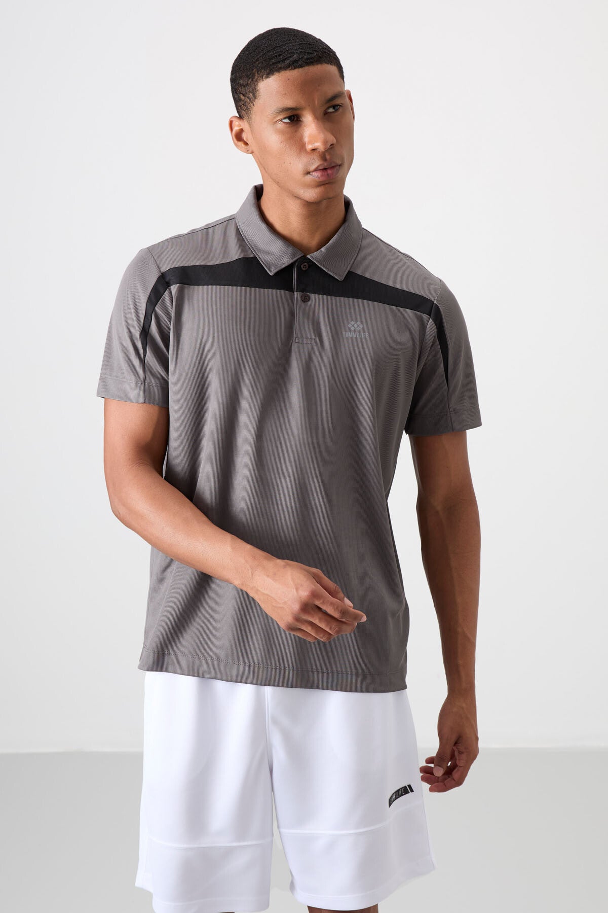 polyester nefes alan dokulu ince esnek standart fit polo yaka erkek performans t-shirt - 88392 - Justyol