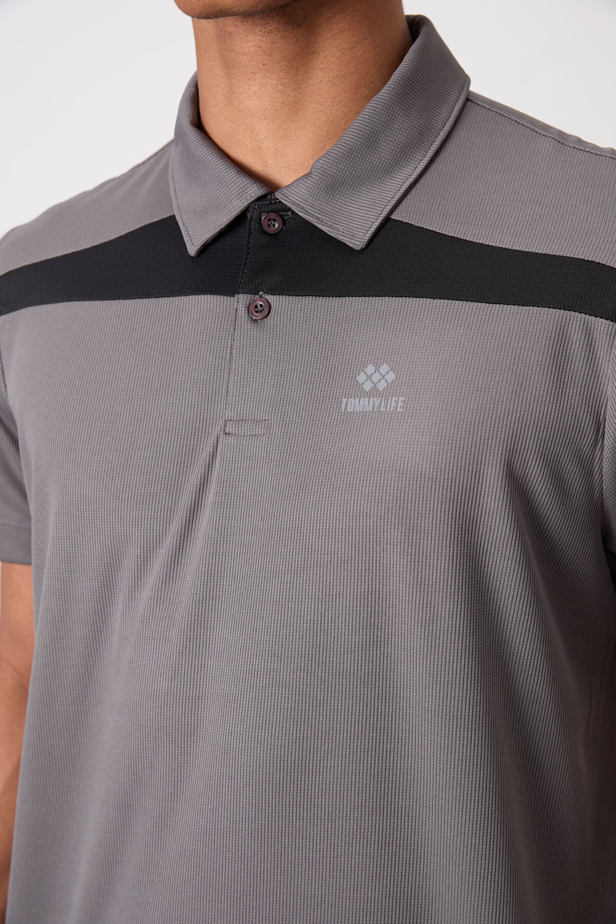 polyester nefes alan dokulu ince esnek standart fit polo yaka erkek performans t-shirt - 88392 - Justyol