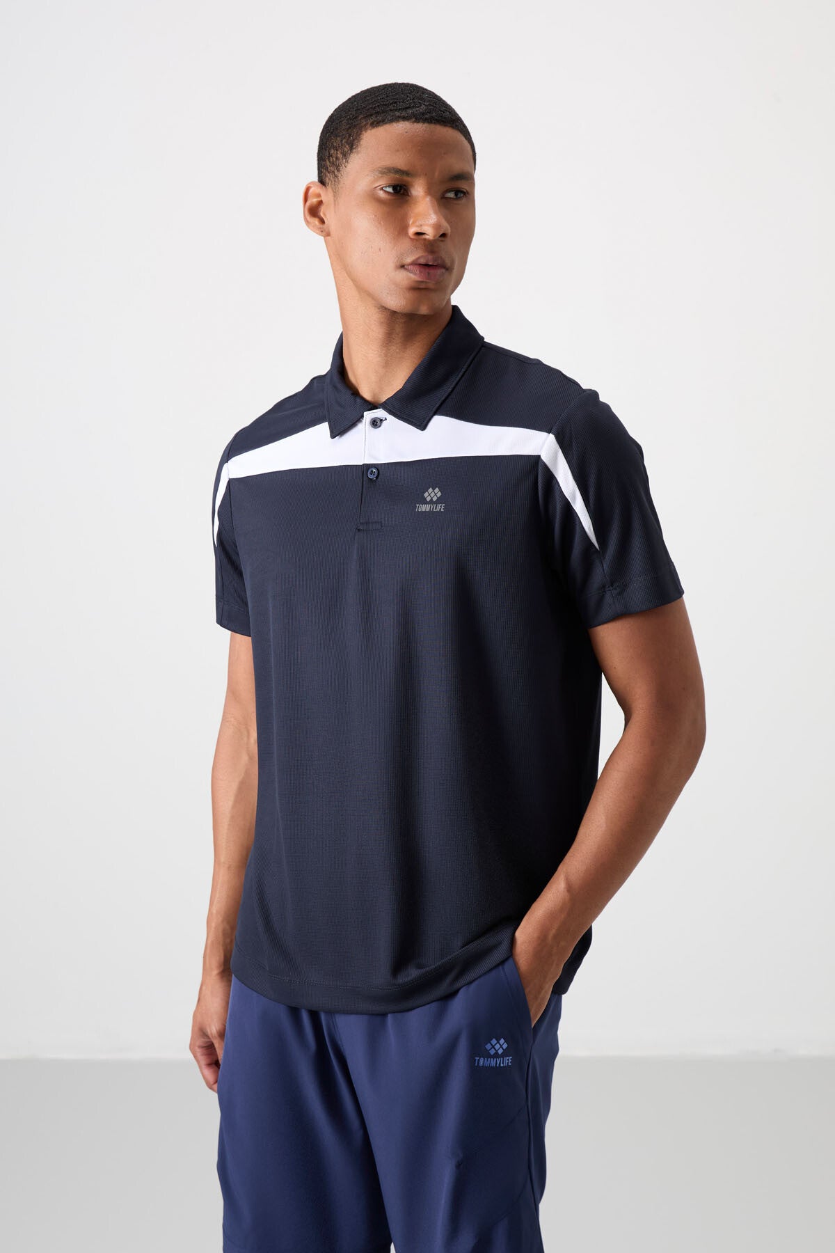 polyester nefes alan dokulu ince esnek standart fit polo yaka erkek performans t-shirt - 88392 - Justyol