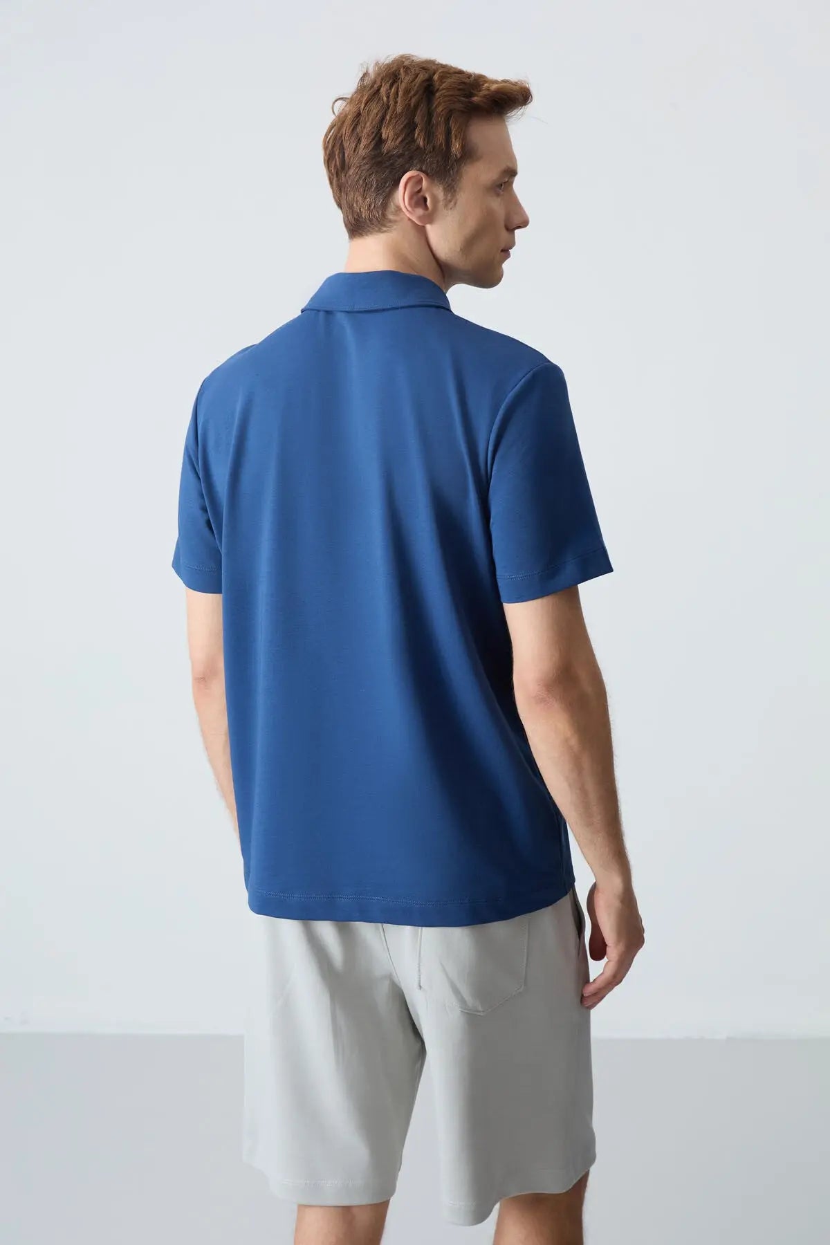 basic göğüs logolu standart kalip triko polo yaka erkek t-shirt - 87768 - Justyol