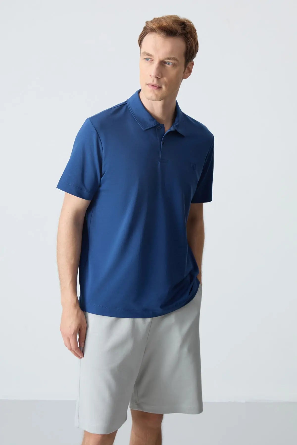 basic göğüs logolu standart kalip triko polo yaka erkek t-shirt - 87768 - Justyol