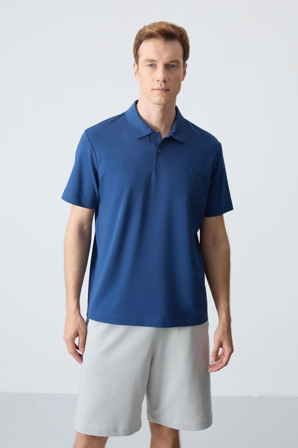 basic göğüs logolu standart kalip triko polo yaka erkek t-shirt - 87768 - Justyol