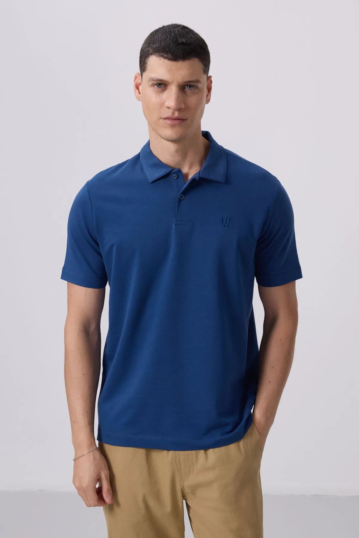 basic göğüs logolu standart kalip triko polo yaka erkek t-shirt - 87768 - Justyol