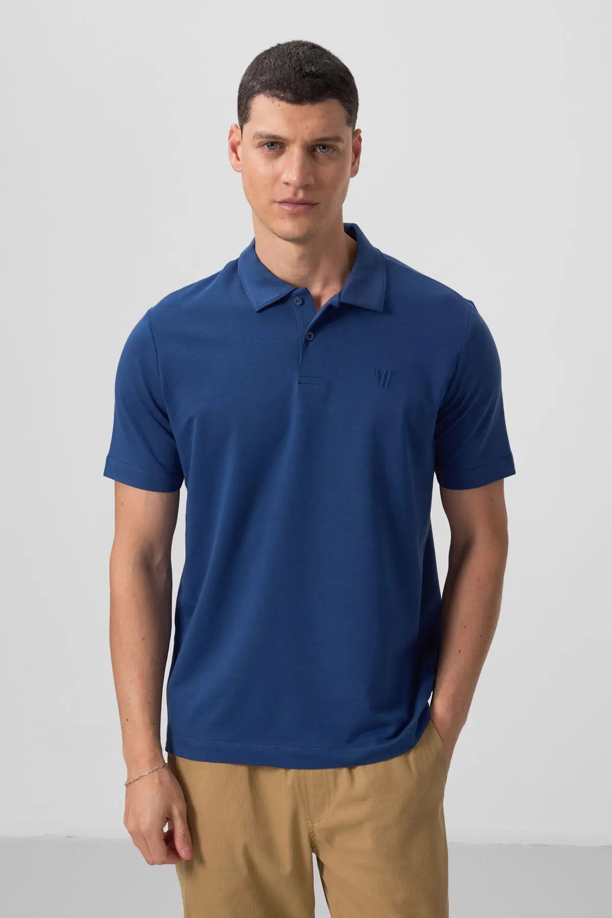 basic göğüs logolu standart kalip triko polo yaka erkek t-shirt - 87768 - Justyol