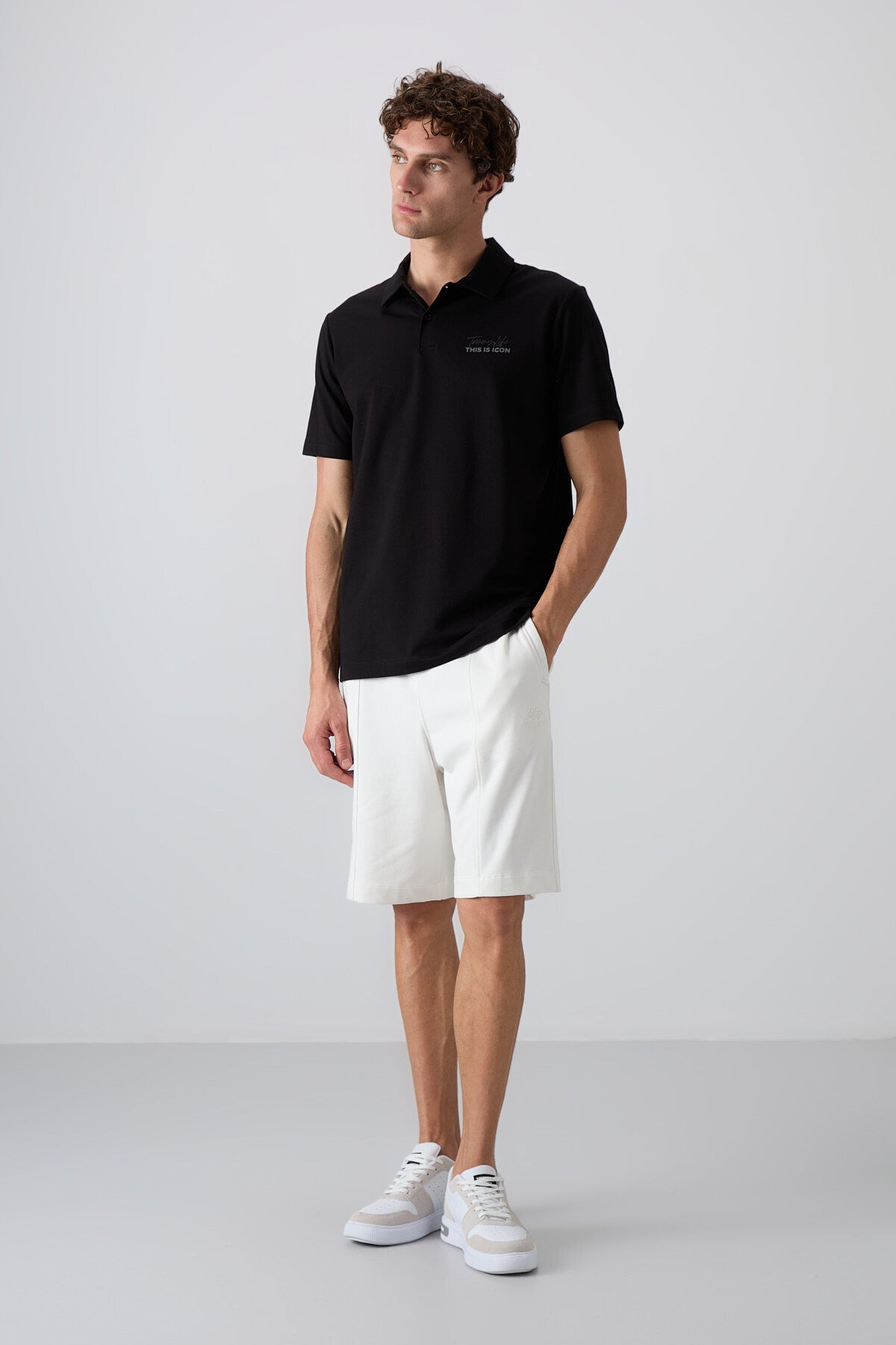 <tc>polo pour homme en coton épais et doux texturé, coupe standard avec impression - 88346</tc>