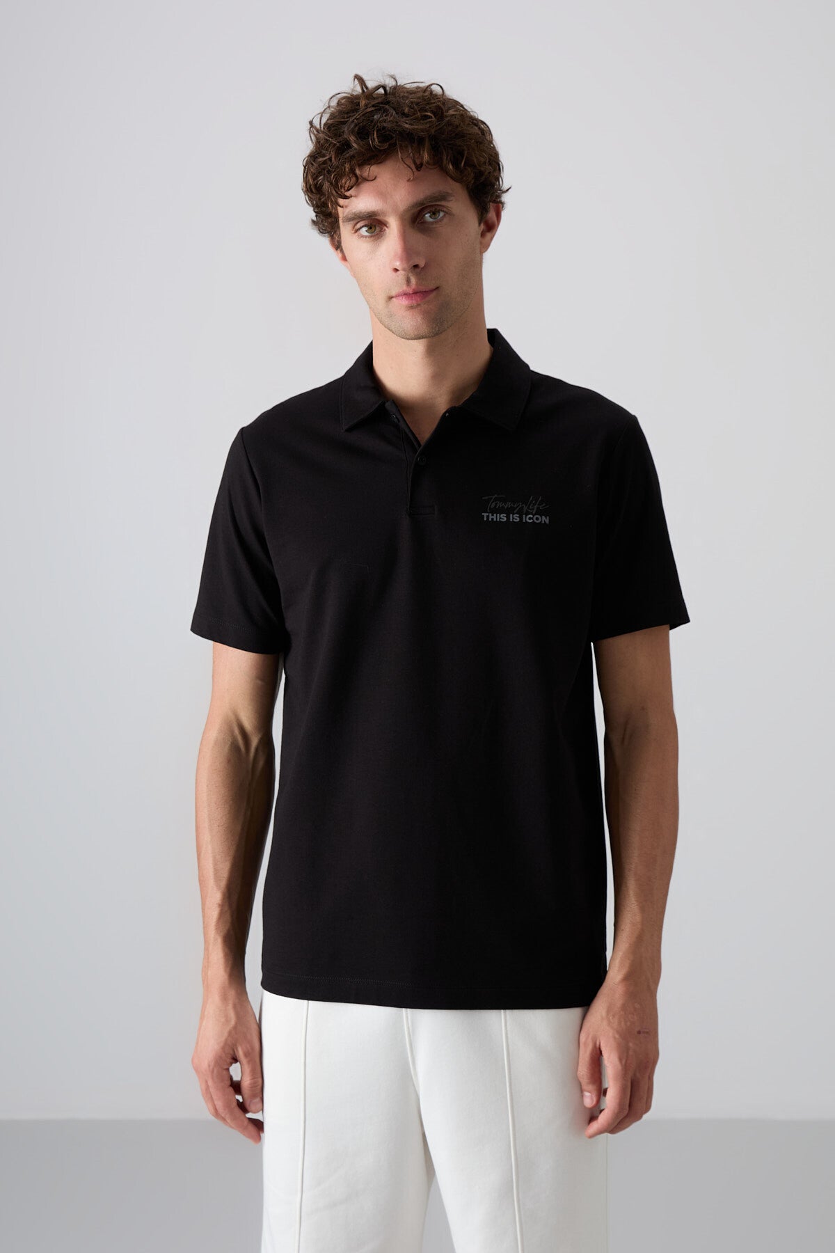 <tc>polo pour homme en coton épais et doux texturé, coupe standard avec impression - 88346</tc>