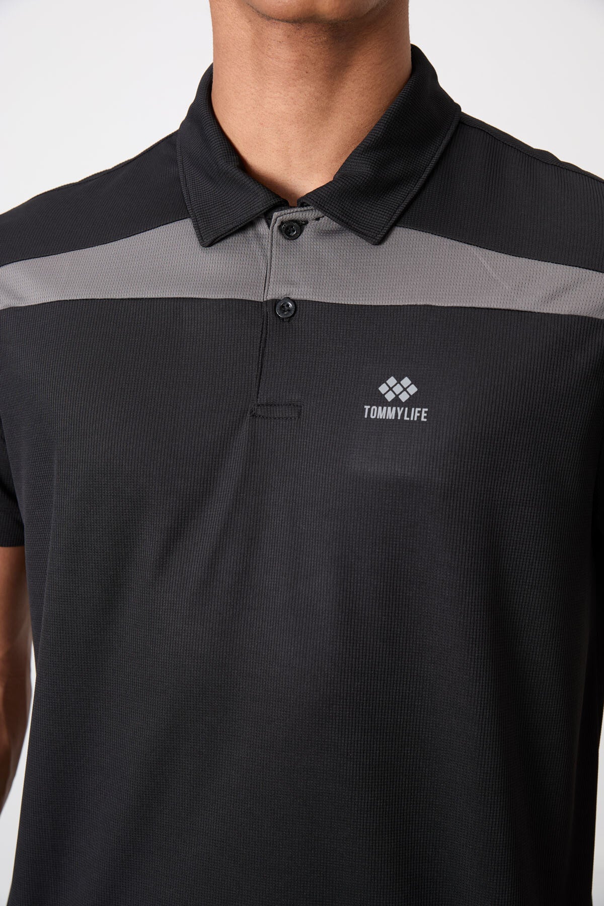 polyester nefes alan dokulu ince esnek standart fit polo yaka erkek performans t-shirt - 88392 - Justyol