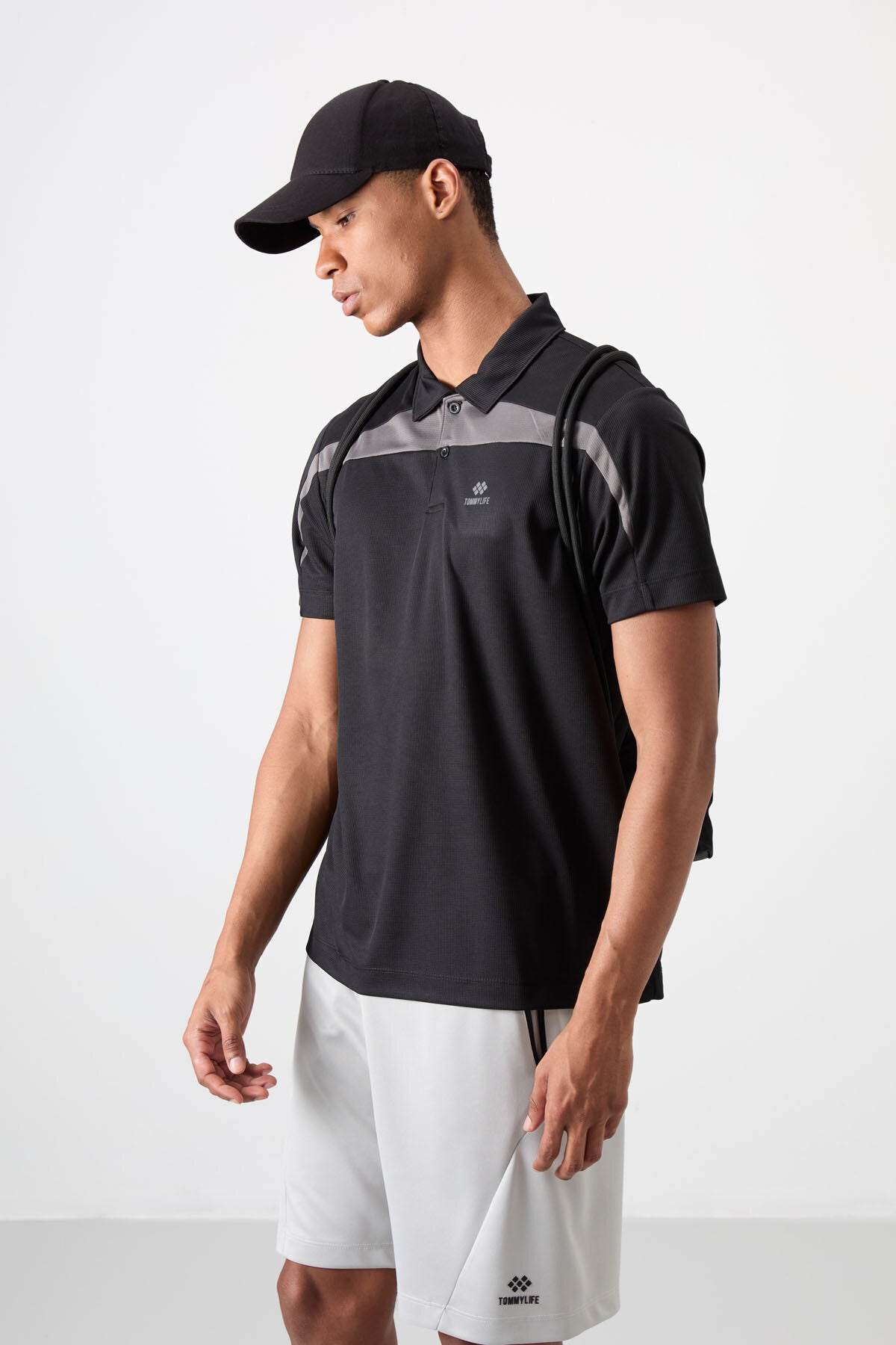 polyester nefes alan dokulu ince esnek standart fit polo yaka erkek performans t-shirt - 88392 - Justyol