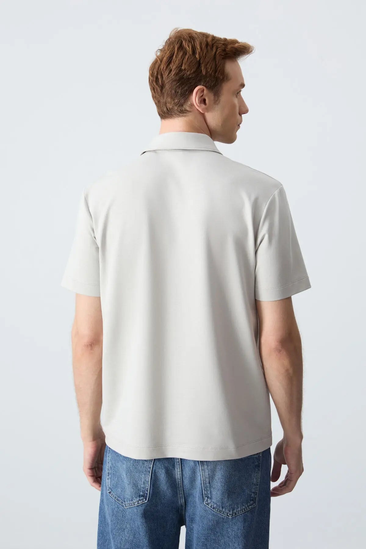 basic göğüs logolu standart kalip triko polo yaka erkek t-shirt - 87768 - Justyol