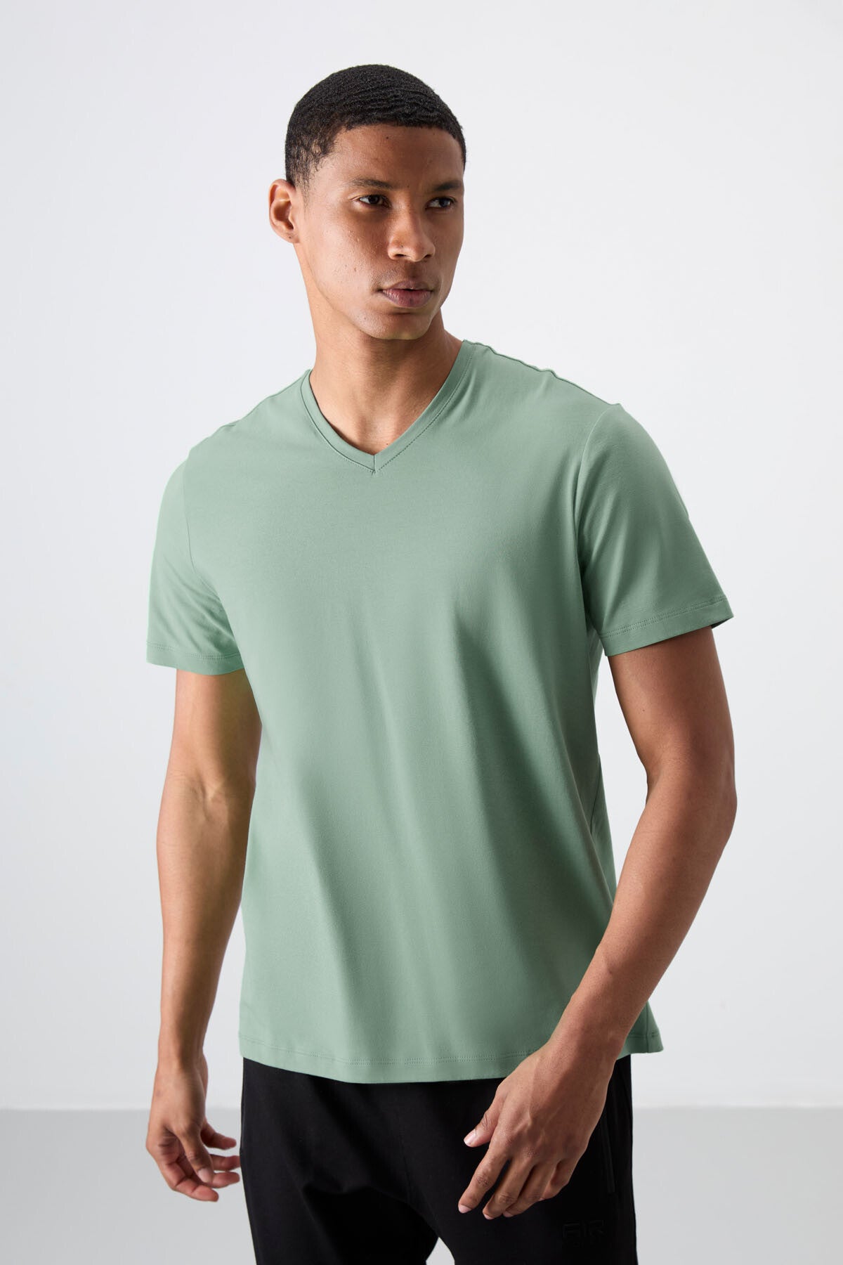 basic kisa kol standart kalip v yaka erkek t-shirt - 87912