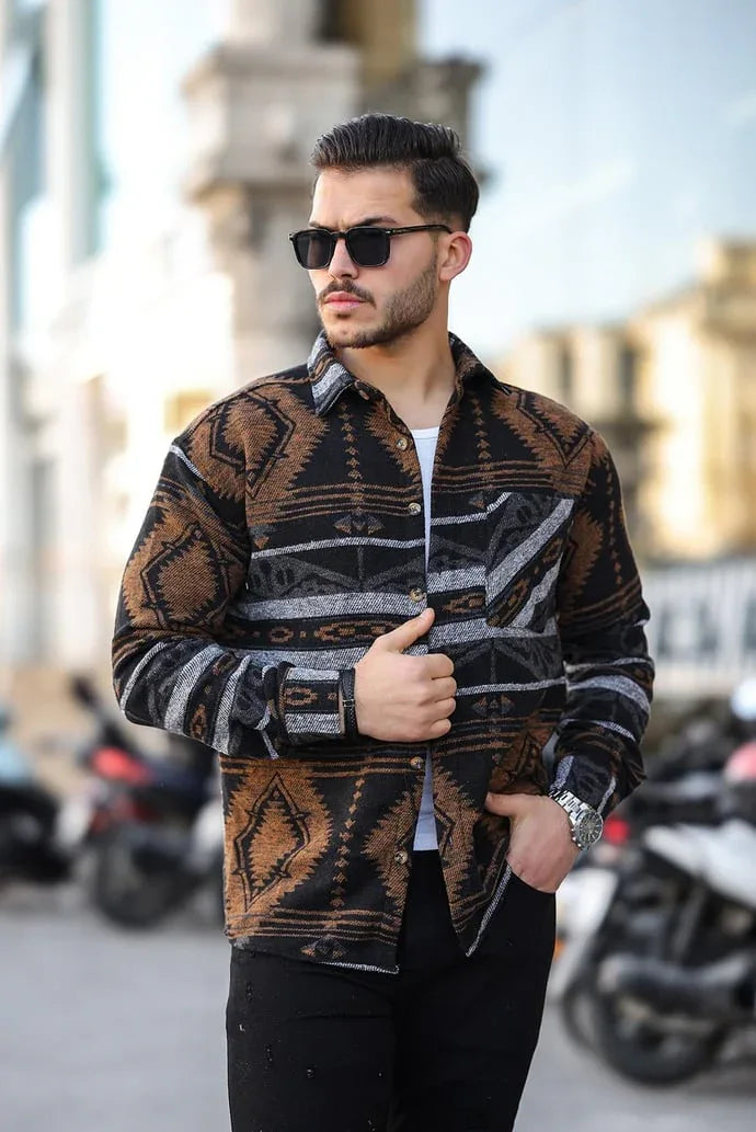 Chemise homme motif ethnique style bohème en coton