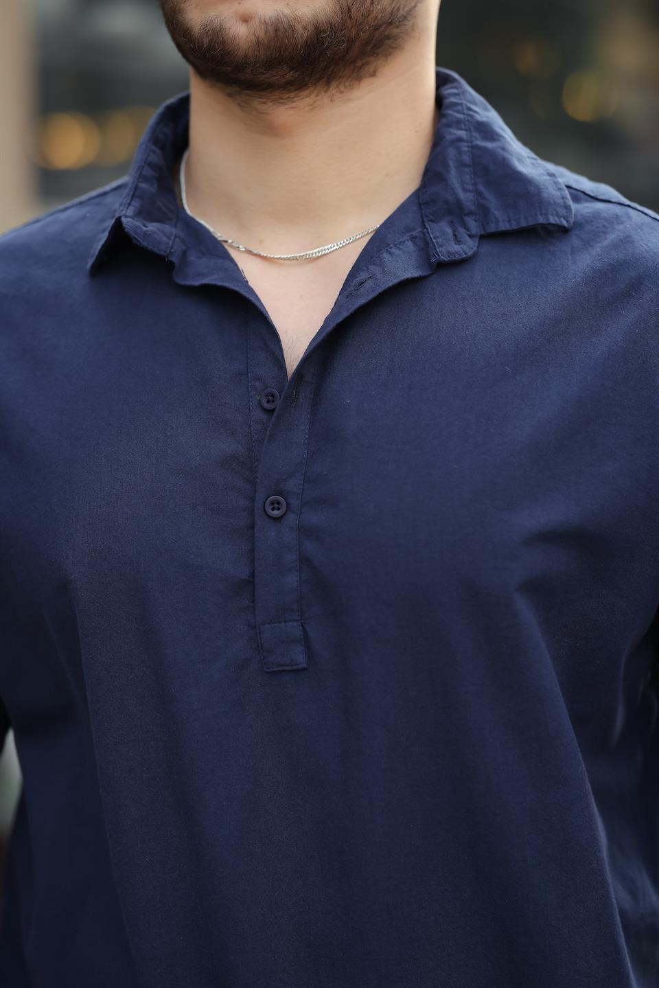 yarim pat yakali york pamuk kumaşli uzun kollu erkek gömlek - Justyol