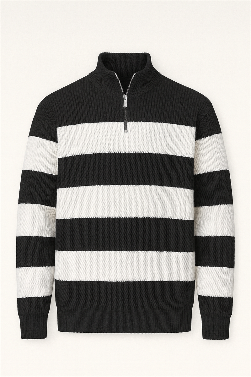 Pull Homme Pedro Rayé Demi-Zip en Maille Selanik