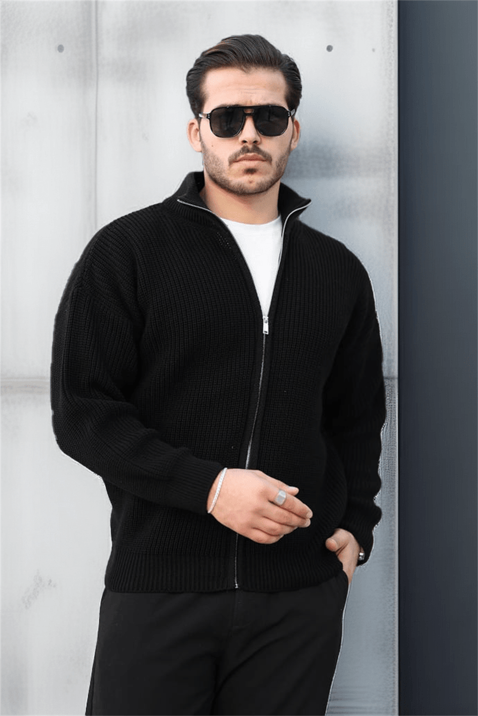 oversize selanik örme fermuarli erkek hirka - Justyol