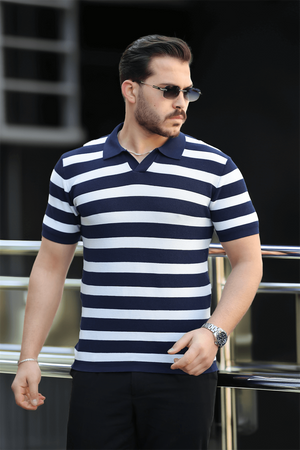 premium yan çizgili viskon polo yaka triko erkek t JMen