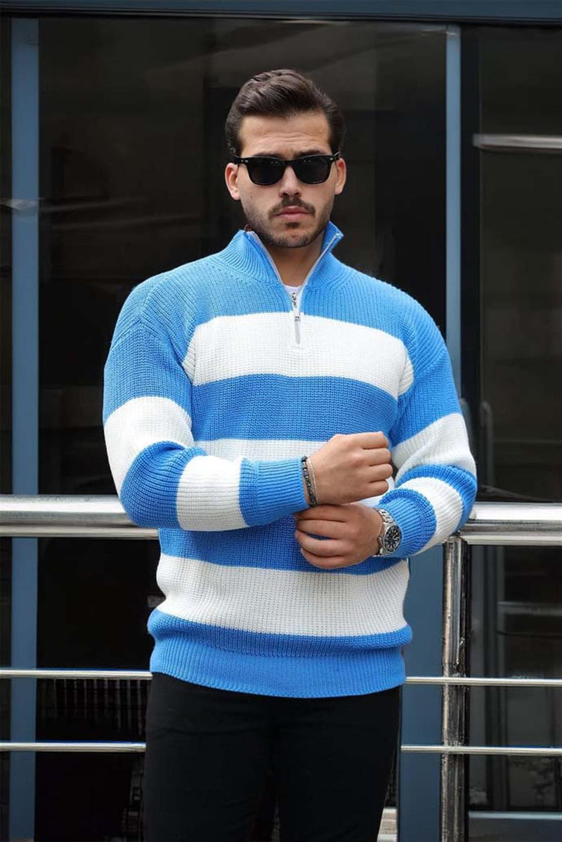 Pull Homme Pedro Rayé Demi-Zip en Maille Selanik