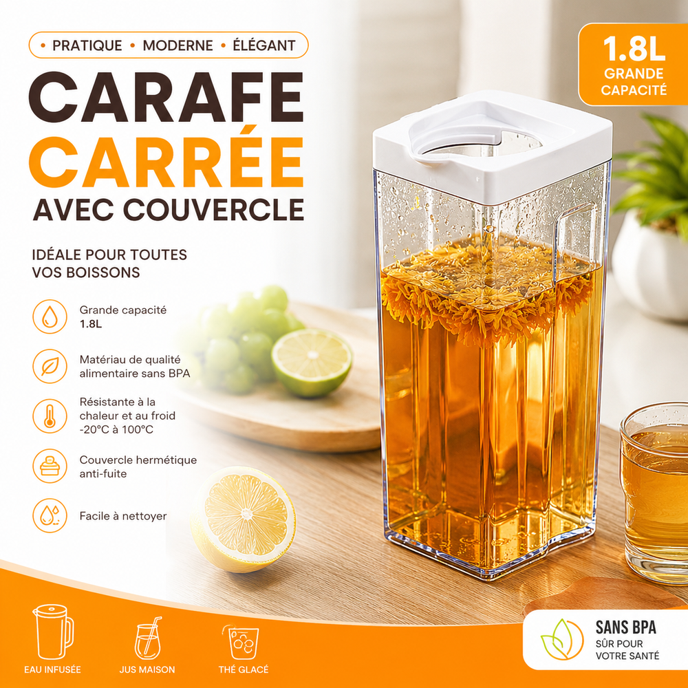 Pichet à Eau de Cuisine 1.8L - Carafe à Jus Étanche et Transparente