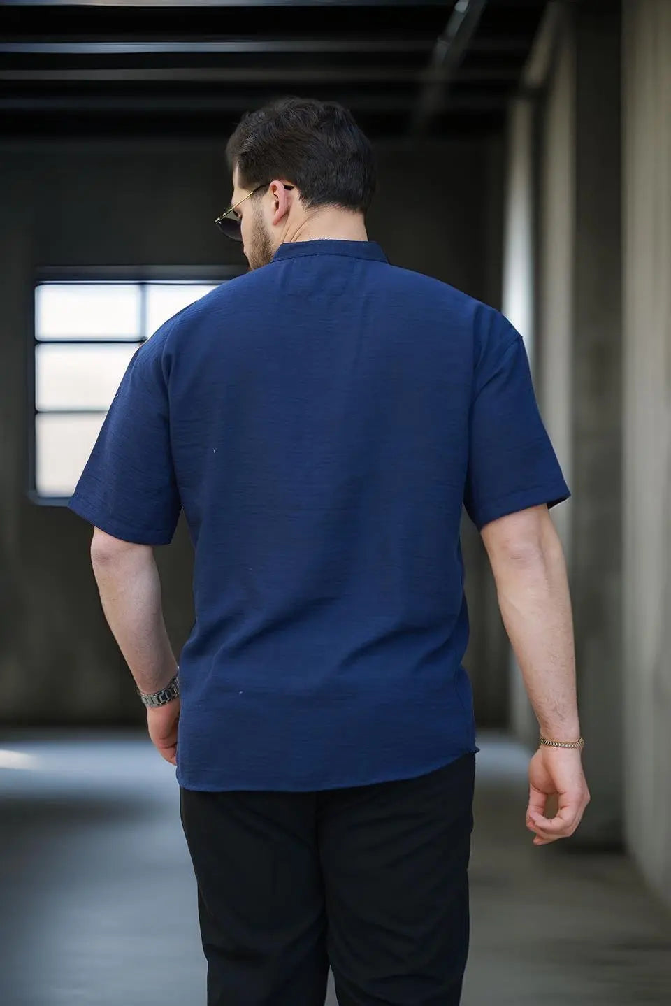 wes oversize yarim pat bambu kisa kol gömlek - Justyol