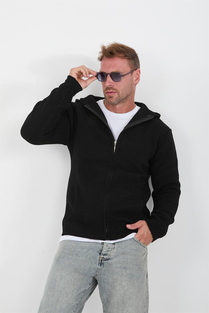 <tc>جاكيت رجالي كاجوال من التريكو - مزود بسحاب وبغطاء للراس</tc>