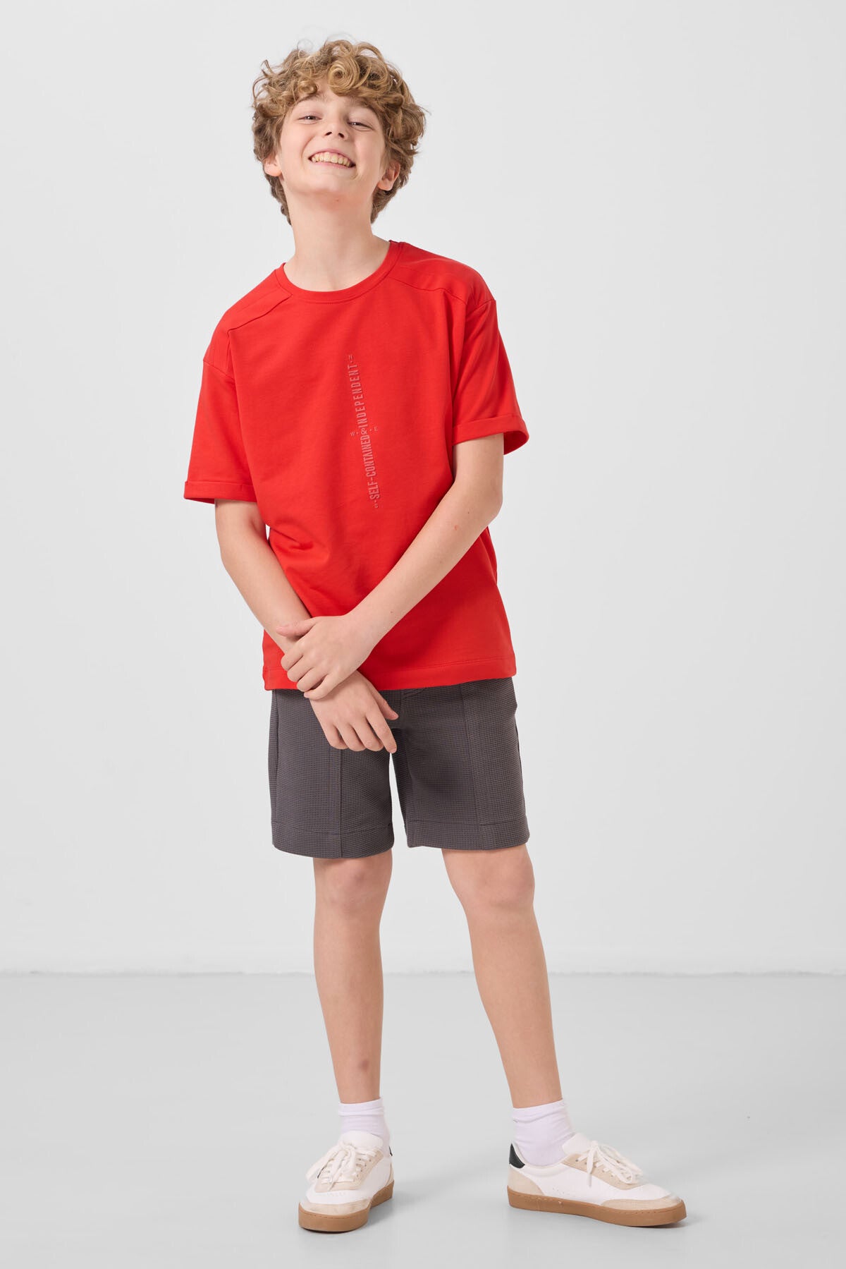 T-shirt Garçon Oversize en Coton Doux avec Impression - 11301