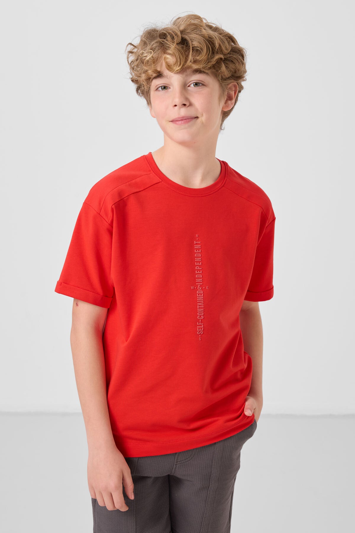 T-shirt Garçon Oversize en Coton Doux avec Impression - 11301