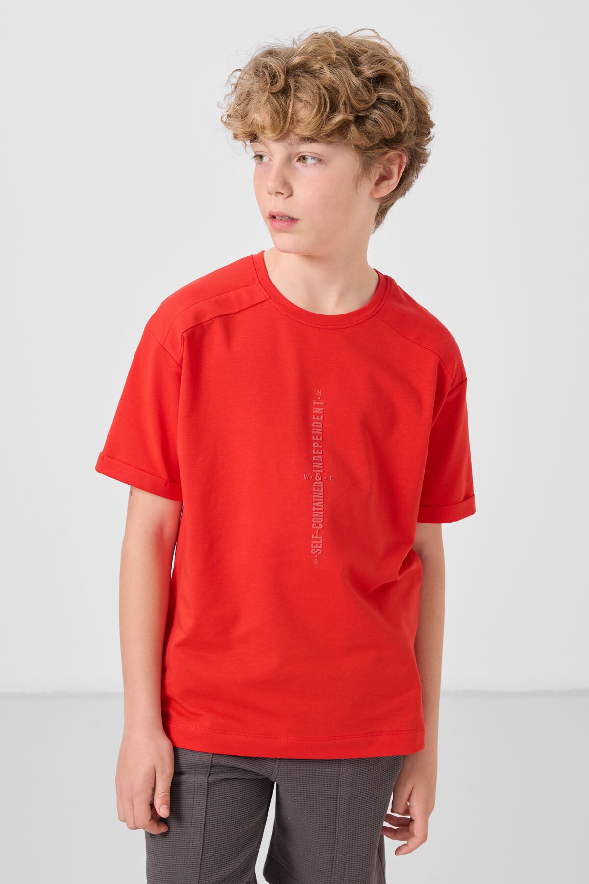 T-shirt Garçon Oversize en Coton Doux avec Impression - 11301
