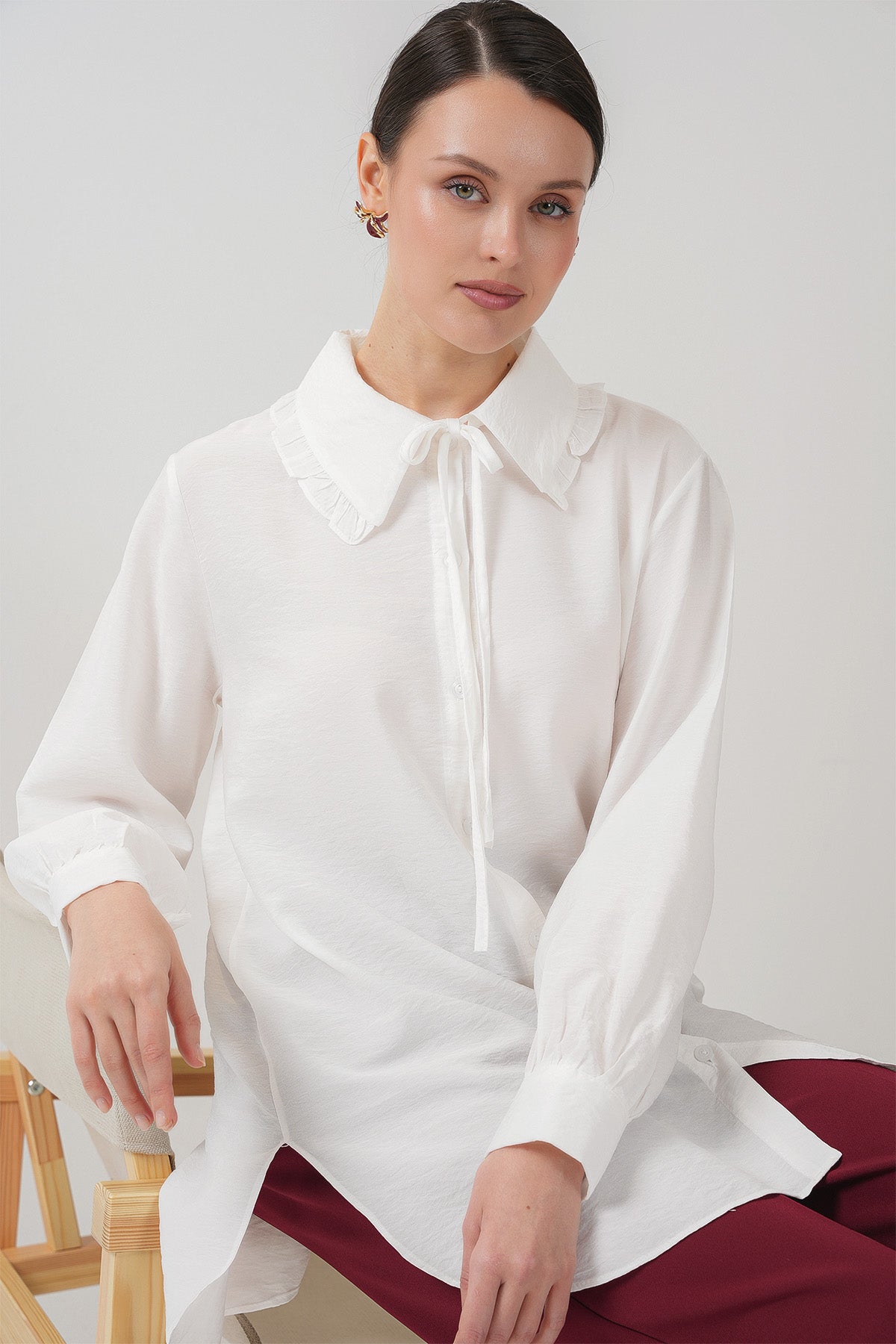 <tc>Chemise tunique longue avec volants - 5952</tc>