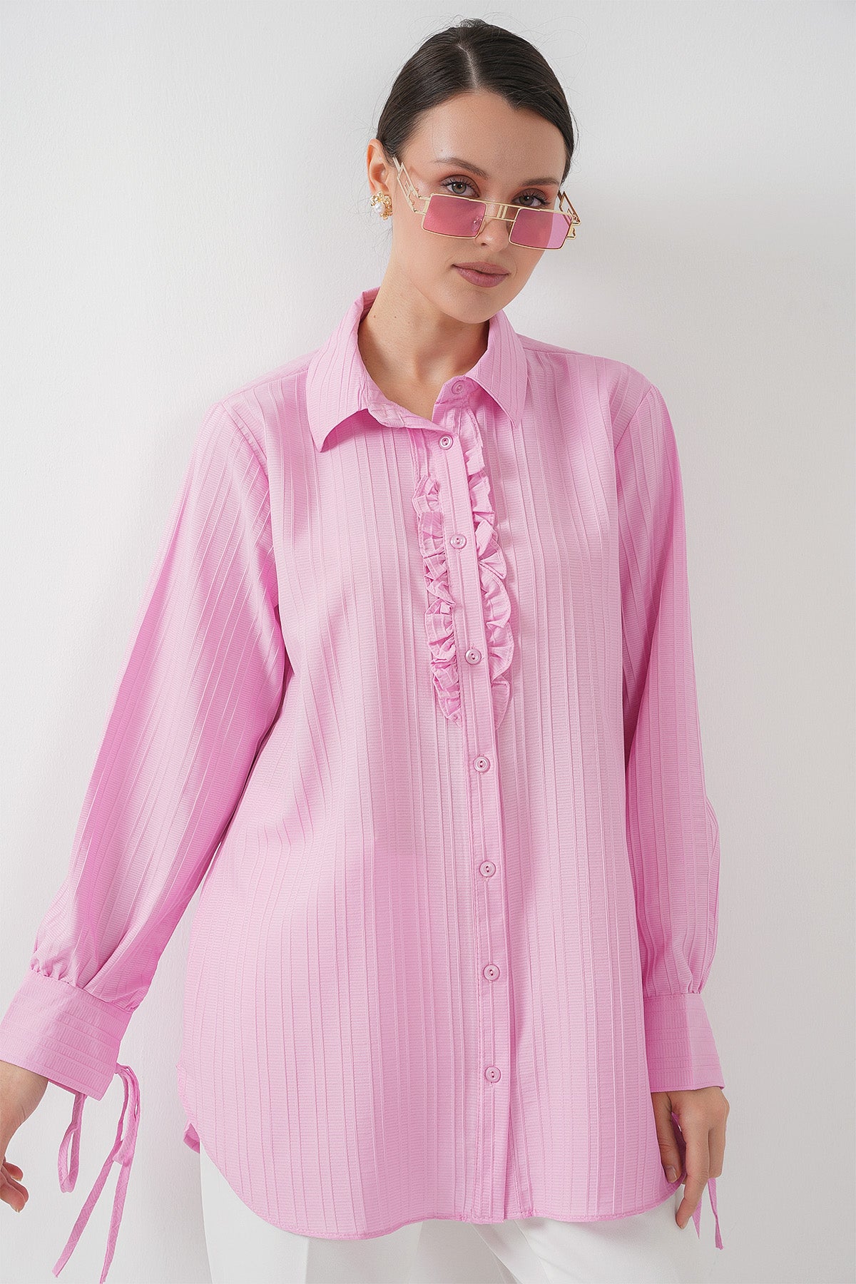 <tc>Chemise tunique longue avec volants - 5953</tc>