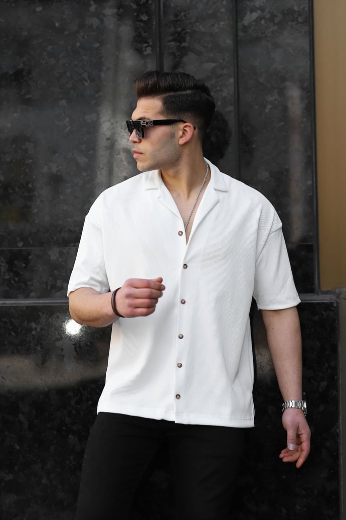 Fitilli Bowling Yaka Kısa Kol Gömlek - Siyah - 31769 - Justyol