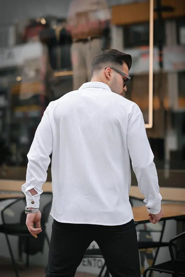 Chemise Homme Côtelée à Col Bowling – Manches Longues