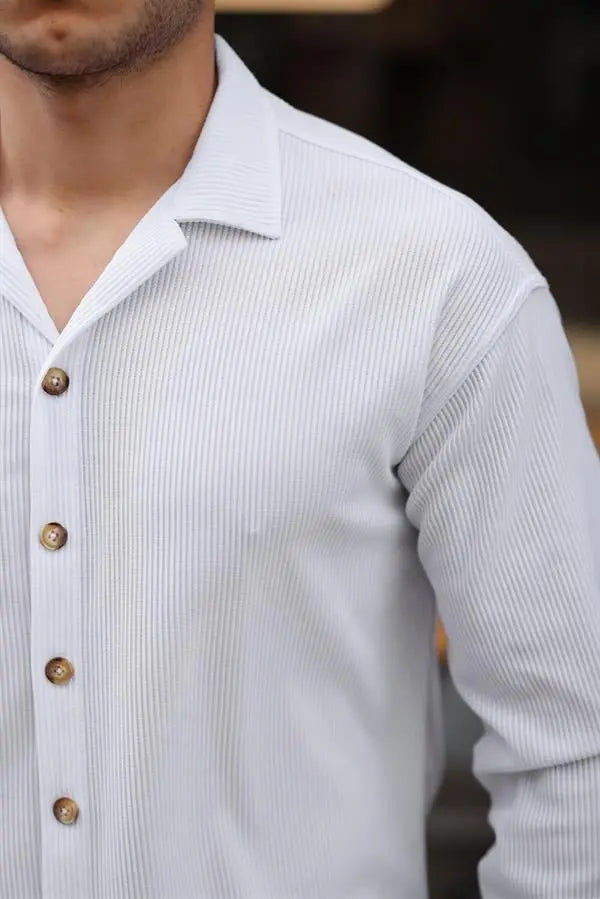 Chemise Homme Côtelée à Col Bowling – Manches Longues