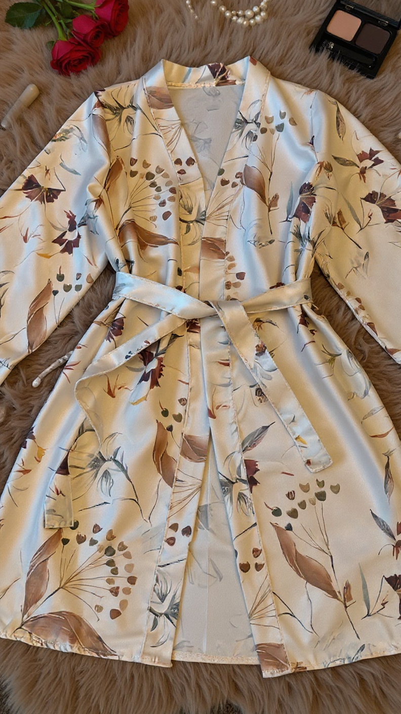 Nightgown set 212 -Women’s Satin Nightdress & Floral Kimono Robe Set – Lace Trim Nightwear Erotica