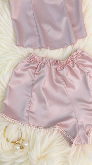 Pajama set 135 -Luxury Satin Short Pajama Set with Pom-Pom Trim Erotica