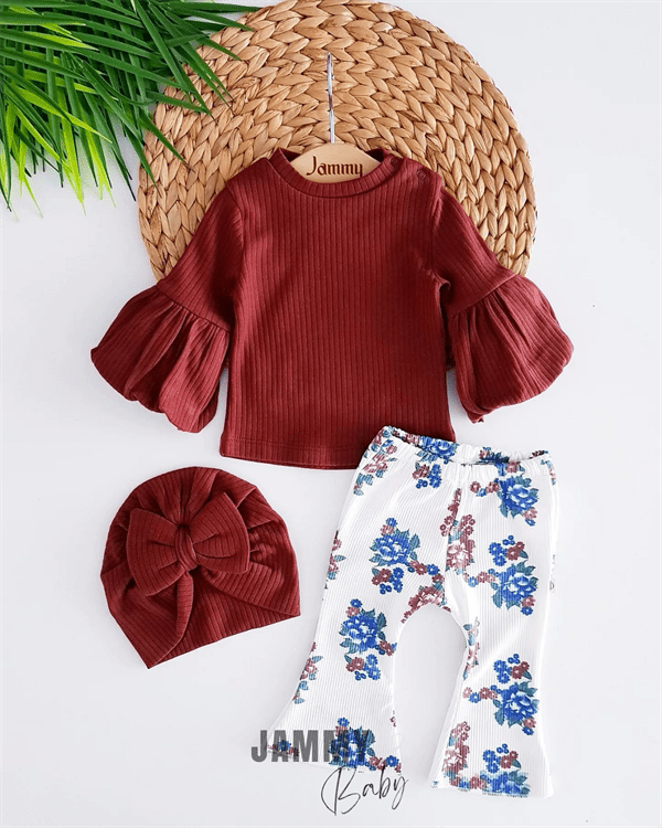 flor boneli balon kol takim - aci kahve - Justyol