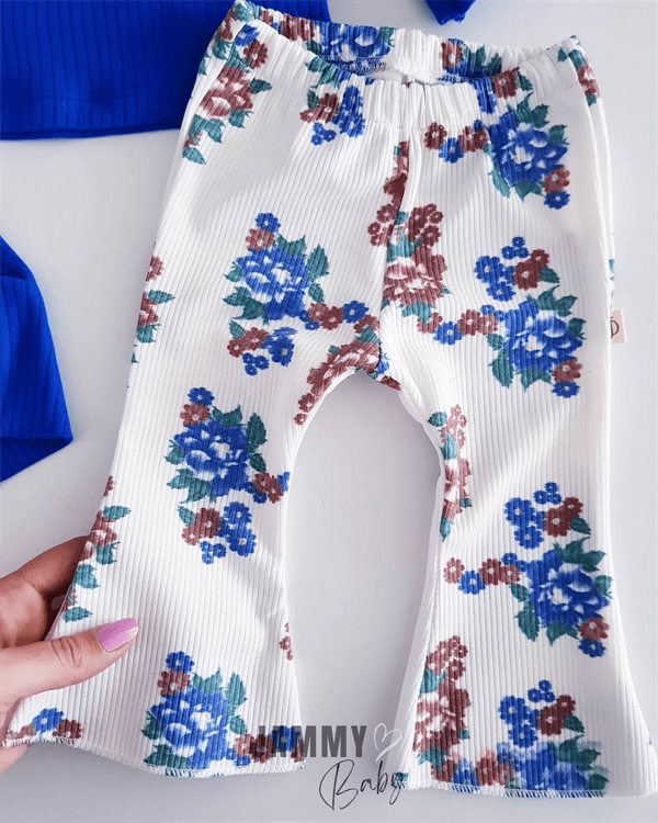Ensemble bébé 3 pièces florale avec blouse manches ballon et pantalon imprimé