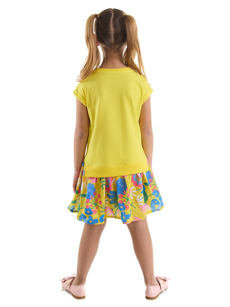 Robe Fille en Coton avec Imprimé Fleurs & Jupe Volantée Colorée