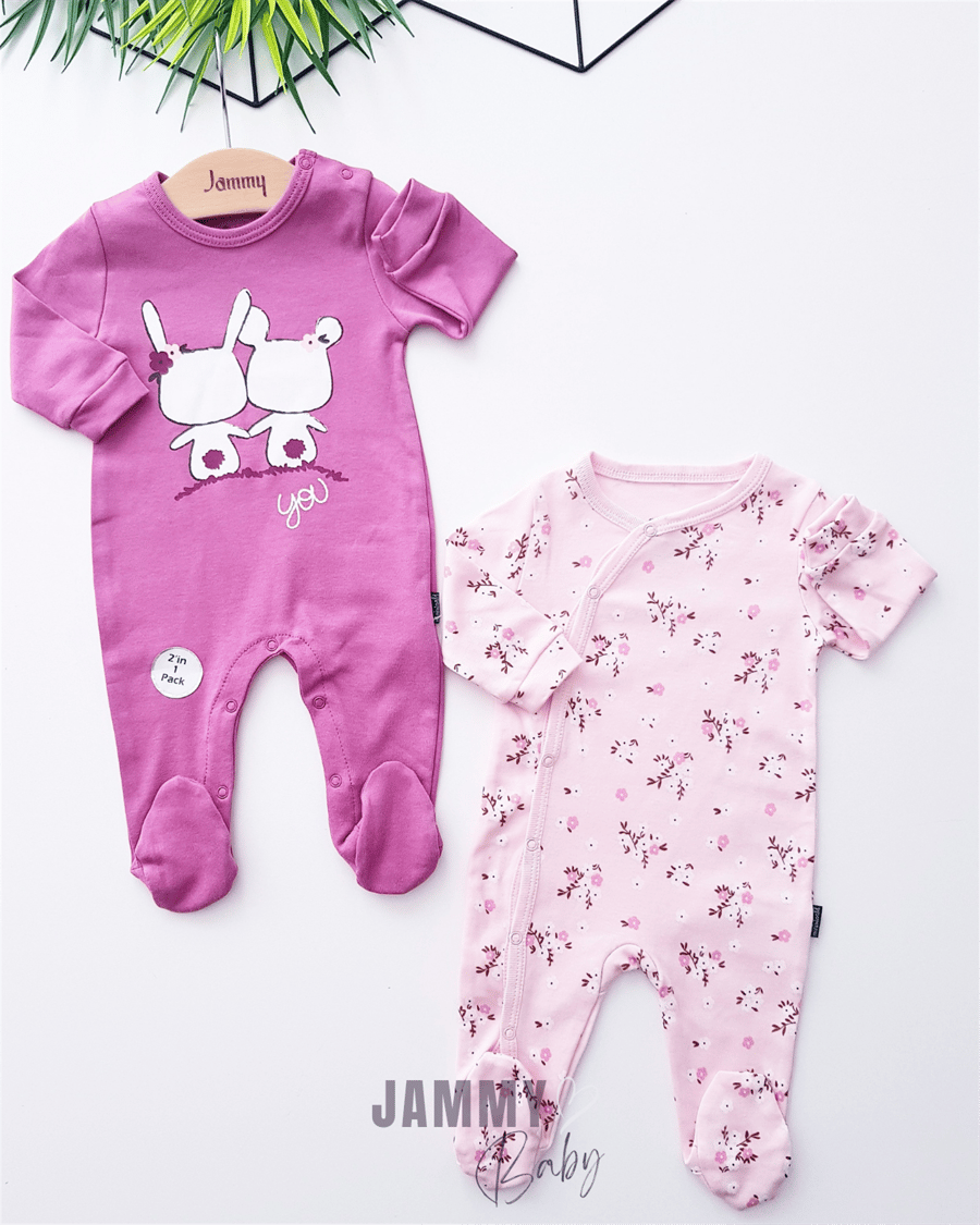 Flowers Rabbit Set Of 2 Overalls-DRY ROSE