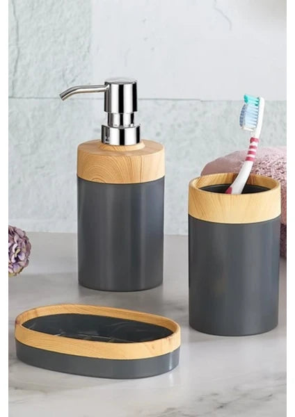 Set de Salle de Bain 3 Pièces Effet Bambou – Distributeur & Accessoires