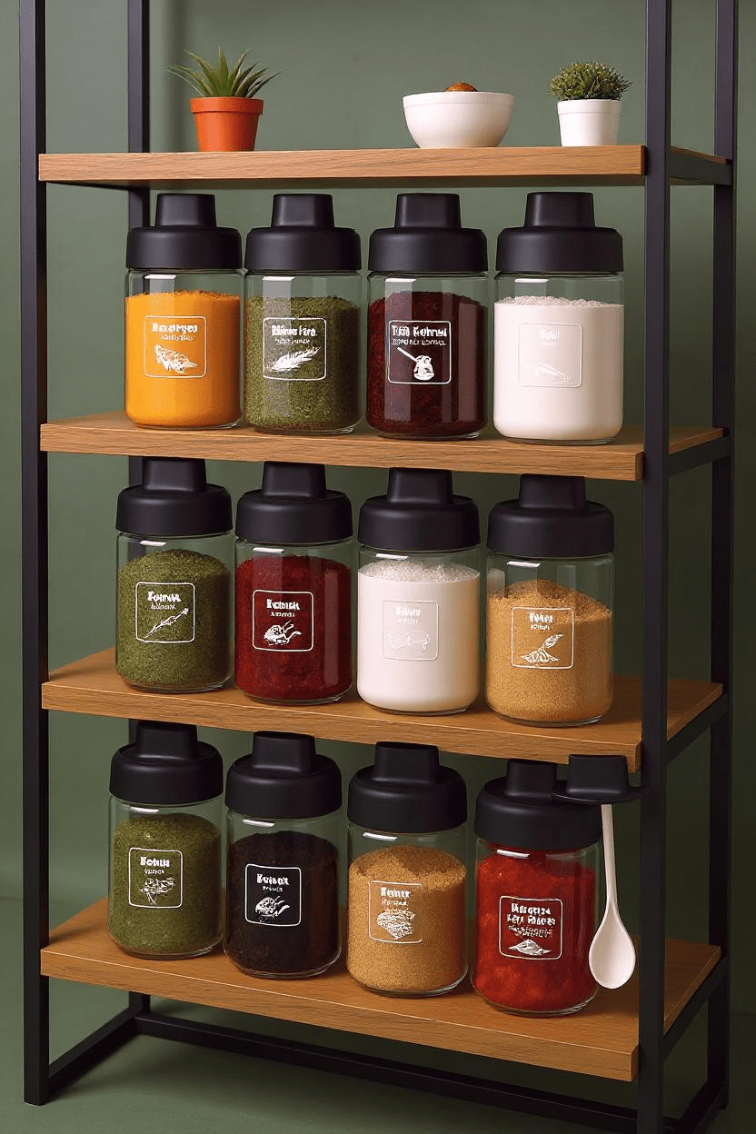 12 Adet Kilitllenebilir Kapaklı Kapağı Kendinden Kaşıklı - Kilitli Cam Baharatlık Takımı 300 ml - Justyol