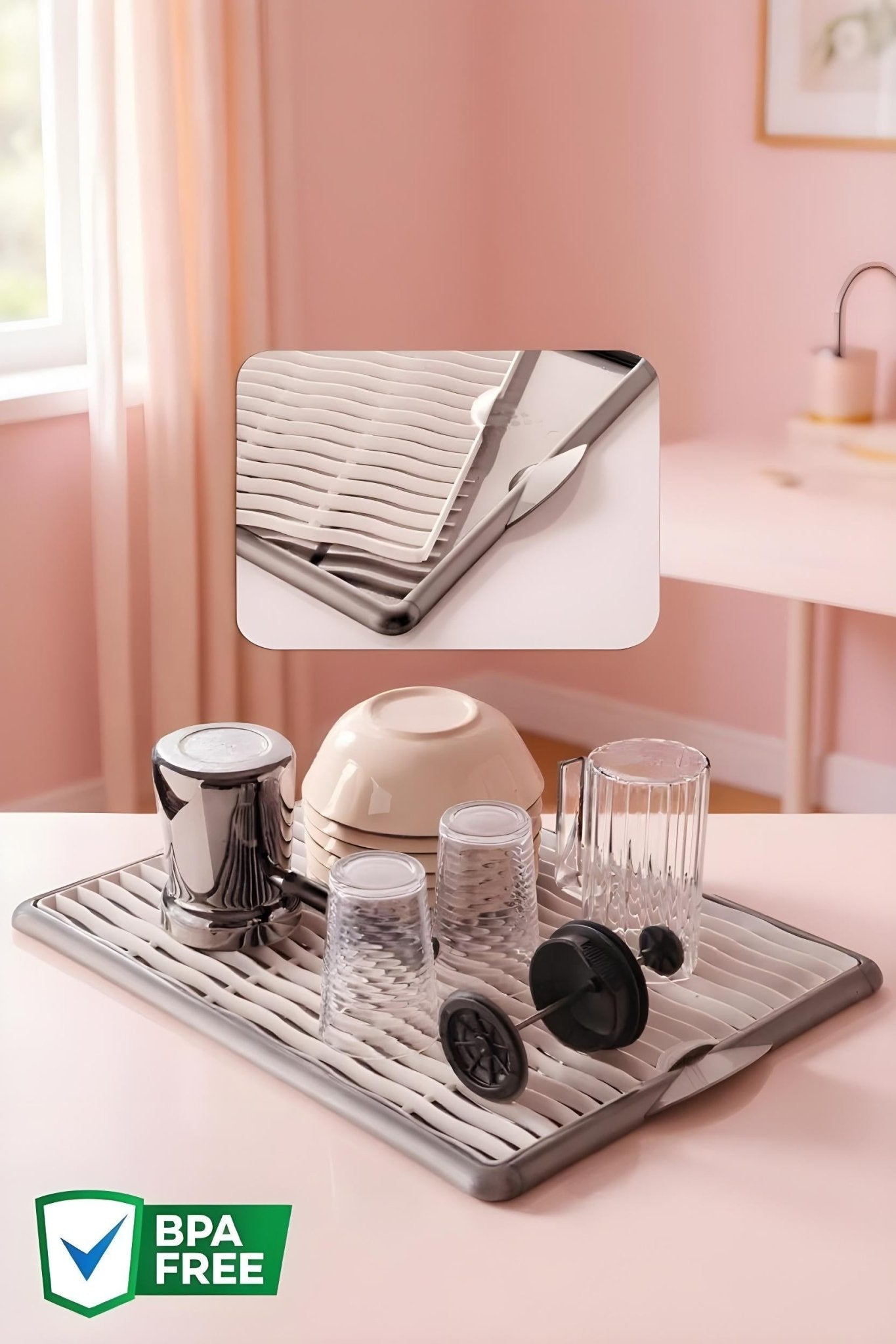 Pratik Lavabo Tezgah Üstü Bulaşık Kurutmalığı - Durulama Seti - Justyol