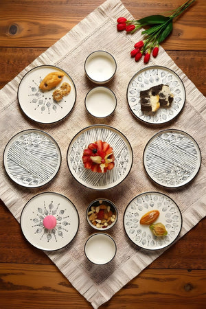 11 Parça Ayaklı Sunum Servis Tabaklı 6 Kişilik Stackable Ethnical Kahvaltı Takımı - Sunum Seti - Justyol