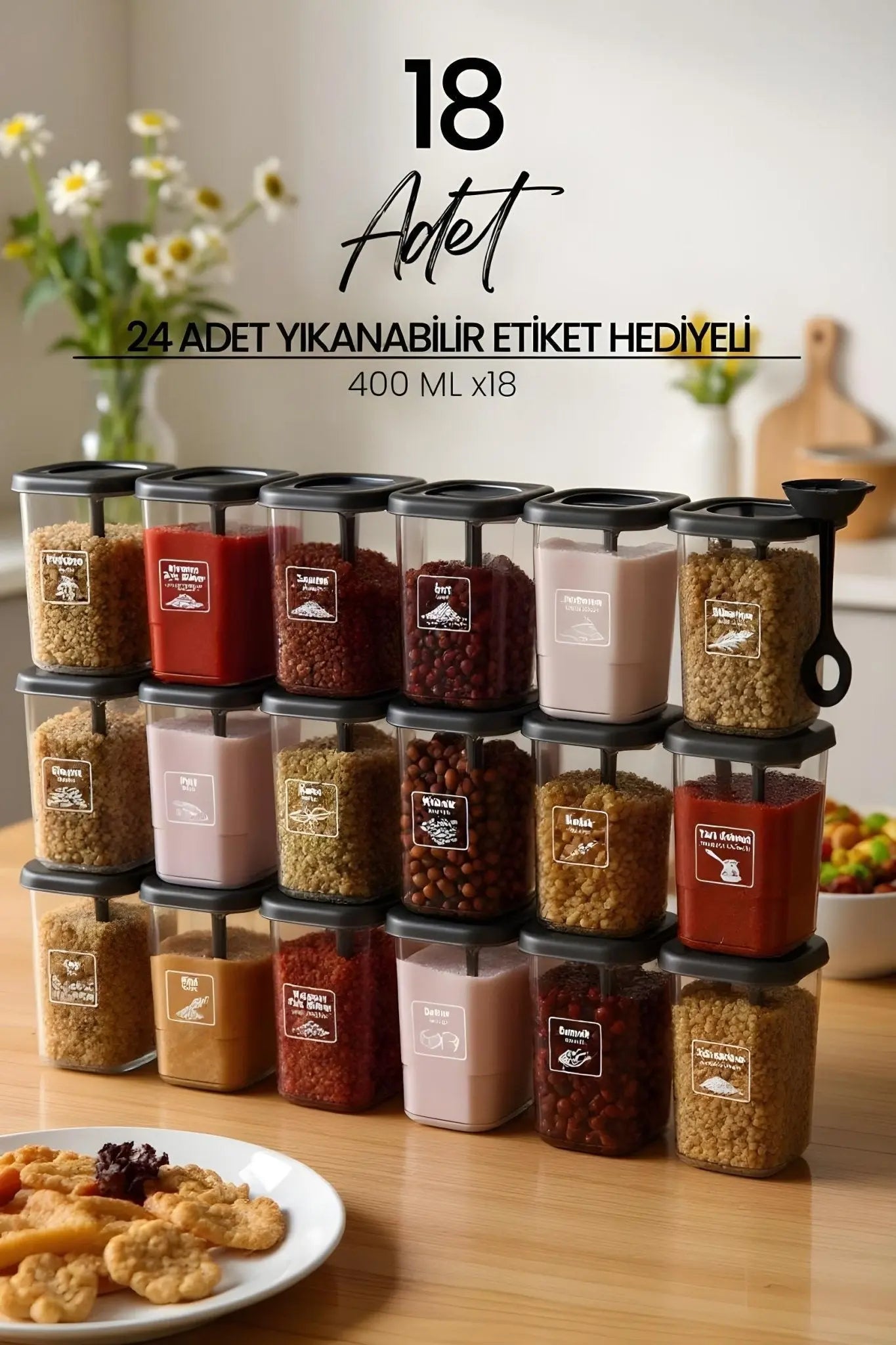 18'li Azure Etiketli ve Kendinden Kaşıklı Baharatlık Seti - Baharatlık Takımı - Justyol