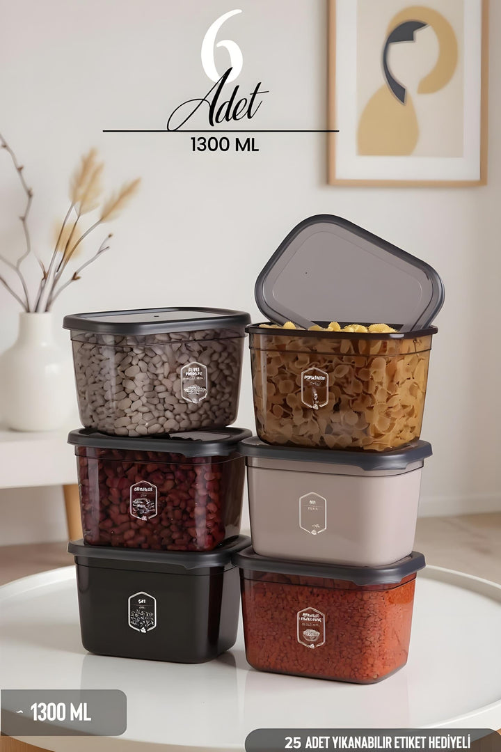 <tc>طقم علب خزين بقوليات مربع متعدد الاستخدام - شفاف بغطاء محكم الغلق - 6 قطع - 1300 مل</tc>
