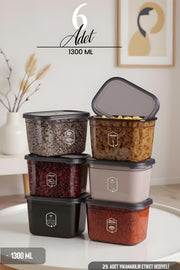 6'lı Etiketli Moly Dikdörtgen Saklama Kabı Seti 1300ml Kapaklı Kahvaltılık - Çoklu Set Yapılabilen JHome