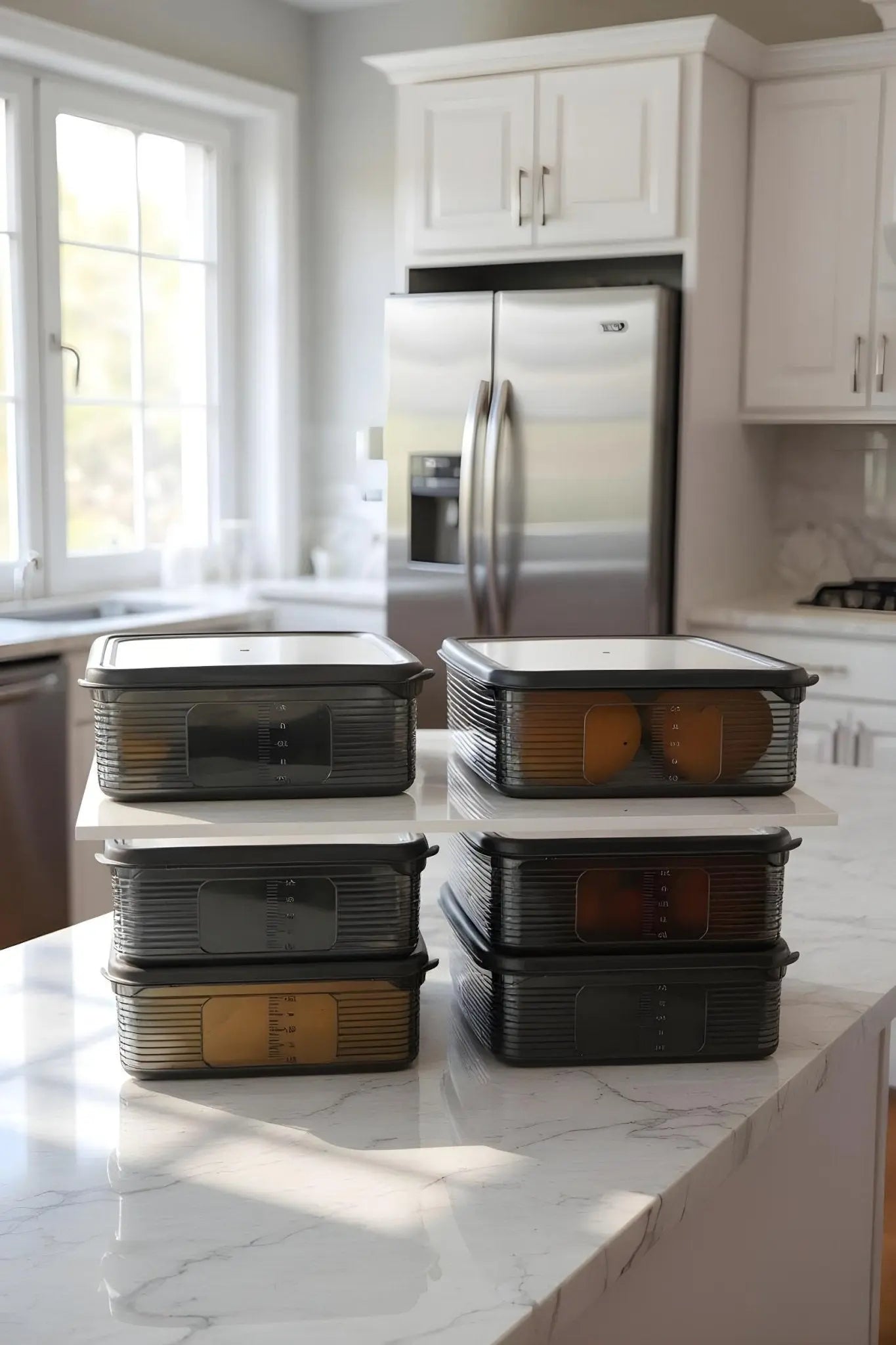 6 Adet 3,5 Litre Buzdolabı İçi Düzenleyici Dikdörtgen Erzak Saklama Kabı Seti - Organizeri 3500ml - Justyol