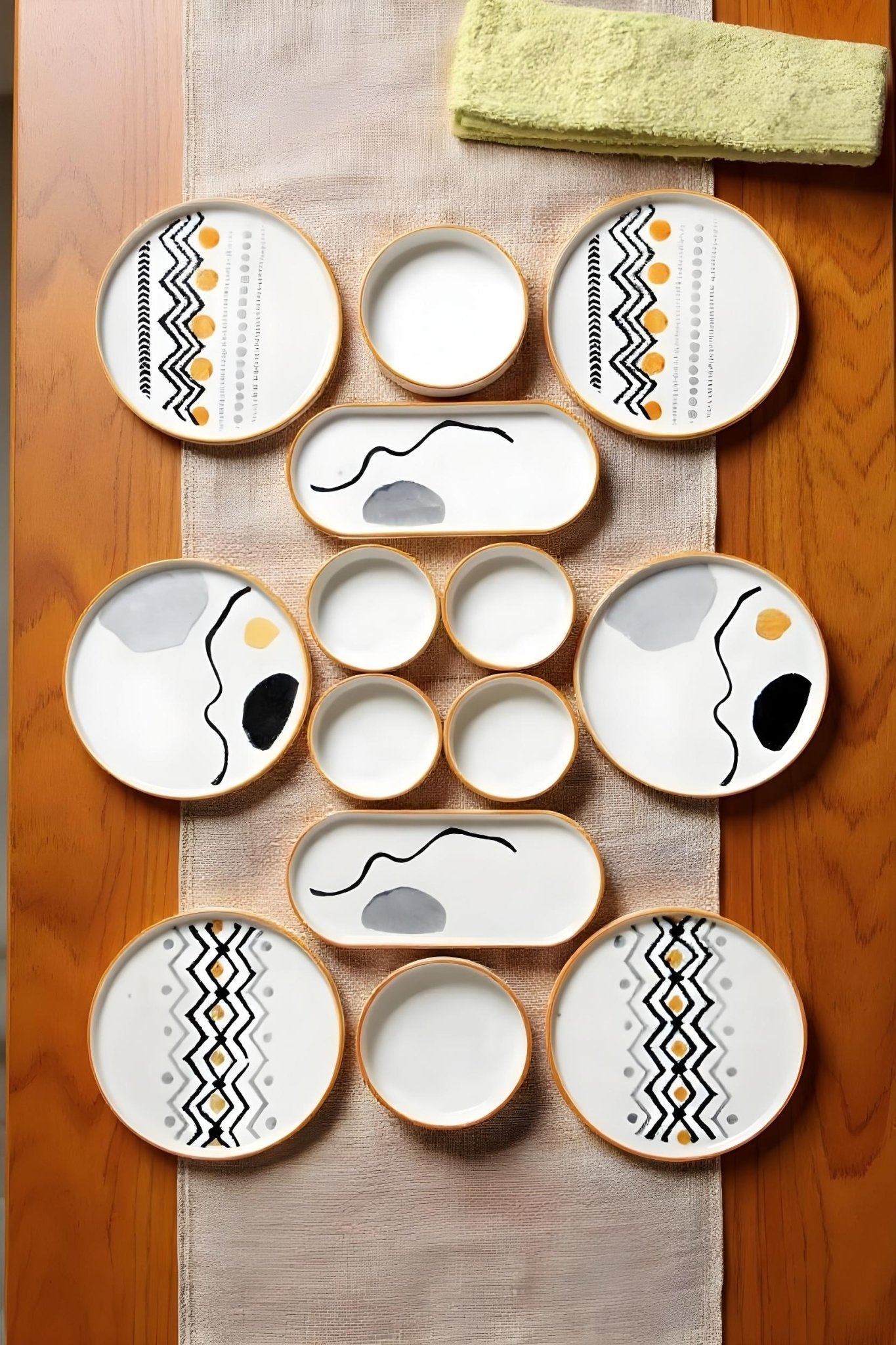 14 Parça 6 Kişilik Axial Stackable Kahvaltı Takımı - Lüx Kahvaltılık Sunum Seti Tabağı - Justyol