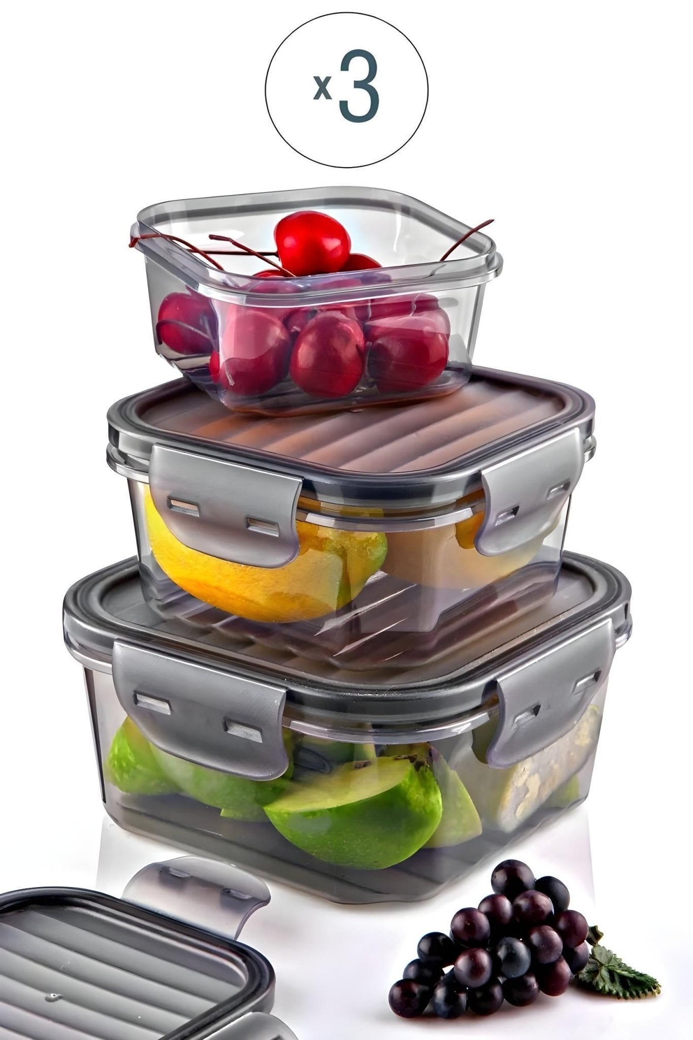 3'lü Tam Vakumlu Kilitlli Erzak Saklama Kabı Seti - hava Geçirmez (400ml+800ml+1400ml) Sızdırmaz - Justyol
